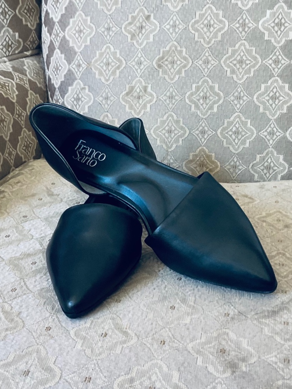 Franco Sarto Black Leather Pointed Toe D'Orsay Flats - Size 9 NEW